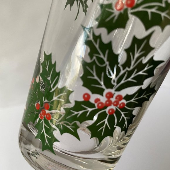 Gold Trim Holly and Berries 5.5" Glass Tumbler 12oz Holiday Drinkware Set of 4 - Picture 4 of 11